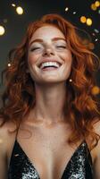 Radiant Redhead A Portrait of Joy, Freckles, and Festive Sparkle, Capturing Beauty and Happiness in a Single, Glowing Smile photo