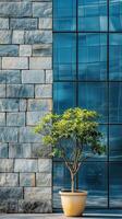 Modern Building Facade with Glass and Stone Wall, Urban Design, Abstract Architectural Exterior and Geometric Pattern, Contemporary City Structure photo