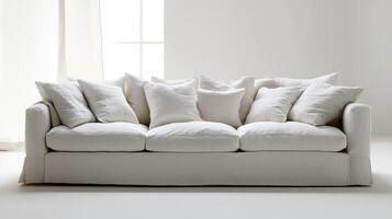 Elegant White Sofa with Plush Cushions for a Serene Living Room Interior Design - Modern, Comfortable, and Stylish Home Decor Inspiration photo