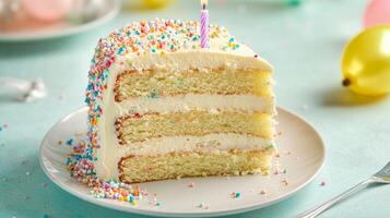 Bright Birthday Cake with a Candle and Sprinkles for a Sweet Occasion photo