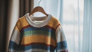 Cozy Striped Knit Sweater on Hanger photo