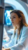 Focused Doctor Examines Medical Images photo