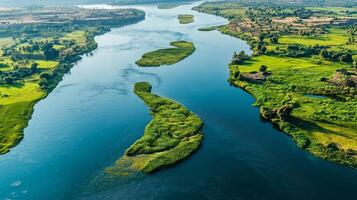 Serene River Landscape with Lush Islands photo