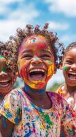 Joyful Children Celebrating a Colorful Festival photo