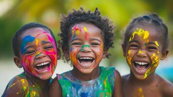 Joyful Children with Colorful Faces photo