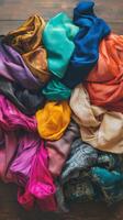 Colorful Fabric Pile in Vibrant Hues photo
