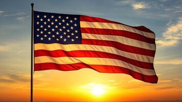 Majestic American Flag at Sunset photo