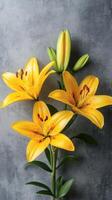 Bright Yellow Lilies on a Canvas with Rich Texture photo