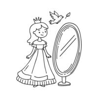 Illustration of a queen standing in front of a mirror with a bird perched on the mirror vector