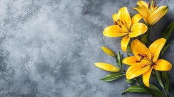 Vibrant Yellow Lilies on a Textured Canvas photo