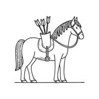 Illustration of a horse with a quiver full of arrows strapped to its saddle vector