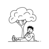 Illustration of a person resting under a tree, water bottle nearly empty beside them vector