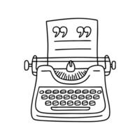 Illustration of a typewriter typing a sentence with quote symbols on paper vector