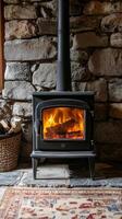 Cozy Fireplace in a Rustic Stone Home photo