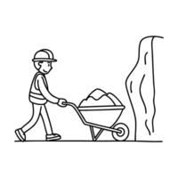 Illustration of a worker pushing a cart full of rocks near a cliff edge vector