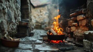 Ancient Village Hearth - Rustic Cooking Fire photo