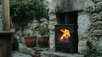 Rustic Outdoor Fireplace in Garden photo