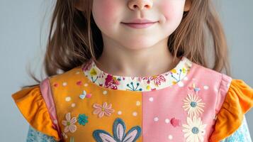 Charming Little Girl in Embroidered Floral Dress photo