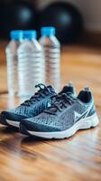 Stylish Running Shoes and Hydration Bottles photo