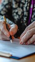 Aged Person Completing Official Paperwork photo