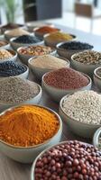 Assorted Grains and Spices in Bowls photo