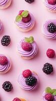 Delicate Purple Cupcakes with Berries photo