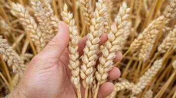 Hand Holding Wheat Ear - Golden Harvest in Field photo