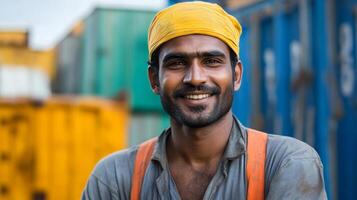 Smiling Worker in Industrial Setting photo