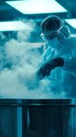 Scientist working with cryogenic liquid in a modern lab photo