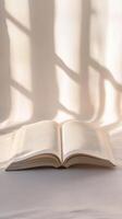 Open Book Under Soft Sunlight A Peaceful Reading Moment photo
