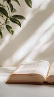 Open Book, Sunlight, and Nature A Peaceful Scene photo