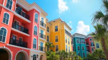 Vibrant Colorful Multi-Story Buildings in a Tropical Paradise photo