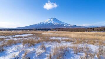 Snowy Winter Mountain Landscape with Majestic Peak photo