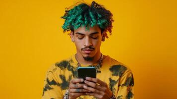 Stylish Man Focused on Mobile Device photo