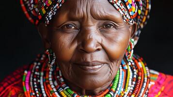 Portrait of a Wise African Woman, Embracing Tribal Tradition photo