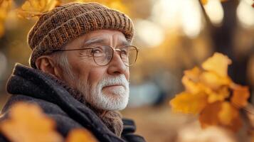 Autumnal Reflection of a Senior Man photo