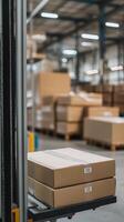 Automated Warehouse Operation with Stacked Boxes photo