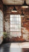 Industrial Loft Interior Design with Large Windows and Vintage Style photo