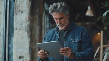 Mature Man Engaging with Digital Technology photo