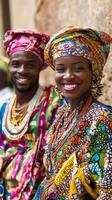 Smiling Couple in Vibrant African Attire photo