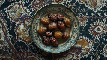 Dried Dates on Ornate Plate - A Sweet Treat photo