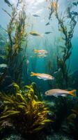 Stunning Underwater Seabed Scene with Vibrant Fish and Kelp photo