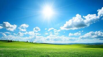 Stunning Summer Landscape with Bright Sunshine and Clouds photo