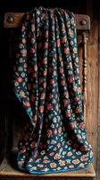Dark Navy Floral Fabric with Vintage Style photo