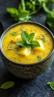 Creamy Mango Soup with Fresh Mint A Flavorful and Healthy Dish photo