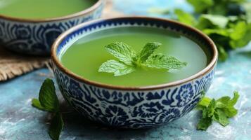 Refreshing Mint Drink in a Beautiful Bowl photo