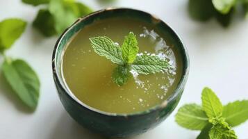 Refreshing Green Mint Drink in a Bowl photo