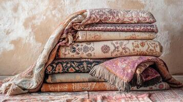 Stacked Vintage Carpets - A Colorful Display photo