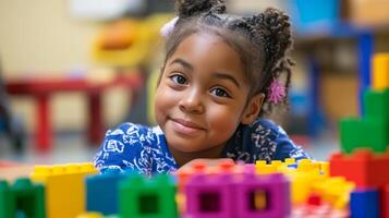 Adorable Child Playing with Colorful Blocks photo