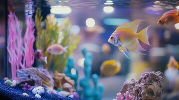 Enthralling Aquarium View A Symphony of Tropical Fish, Vibrant Coral Reefs, and Serene Underwater Life in a Captivating Aquatic Ecosystem photo